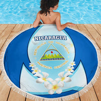 Nicaragua National Emblem Beach Blanket with White Flor de Sacuanjoche and Blue Gradient Design - Wonder Print Shop