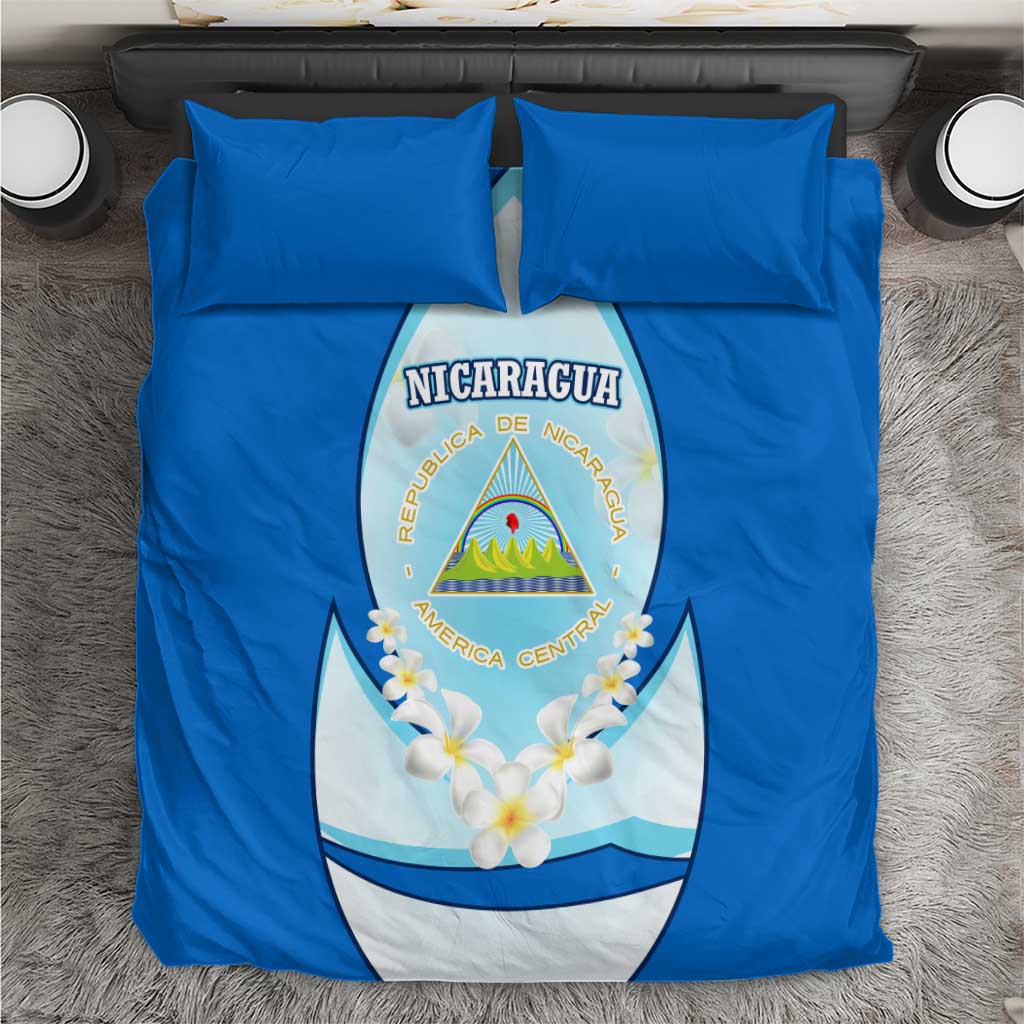 Nicaragua National Emblem Bedding Set with White Flor de Sacuanjoche and Blue Gradient Design - Wonder Print Shop