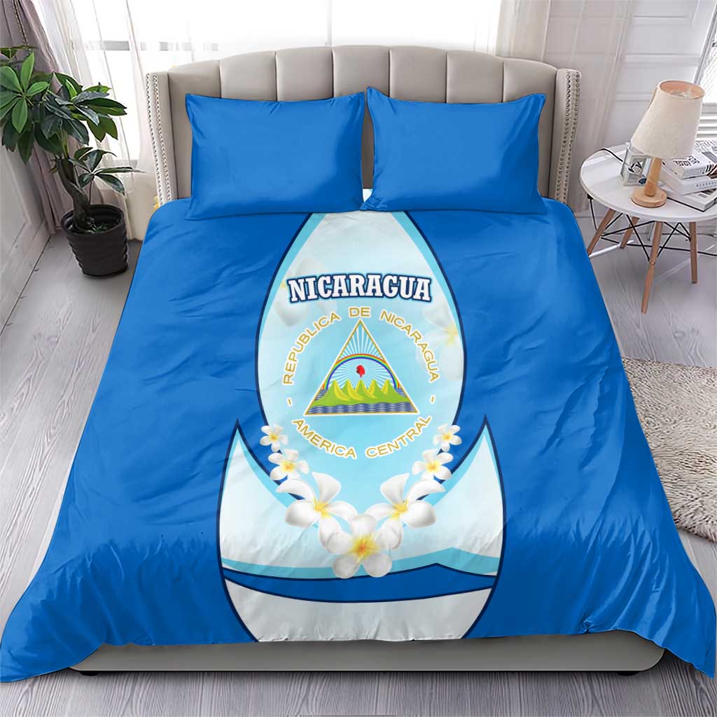 Nicaragua National Emblem Bedding Set with White Flor de Sacuanjoche and Blue Gradient Design - Wonder Print Shop