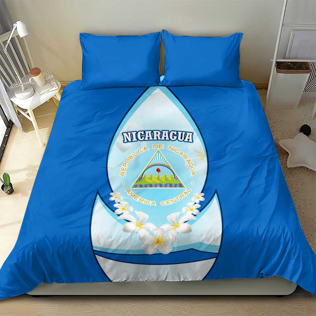 Nicaragua National Emblem Bedding Set with White Flor de Sacuanjoche and Blue Gradient Design - Wonder Print Shop