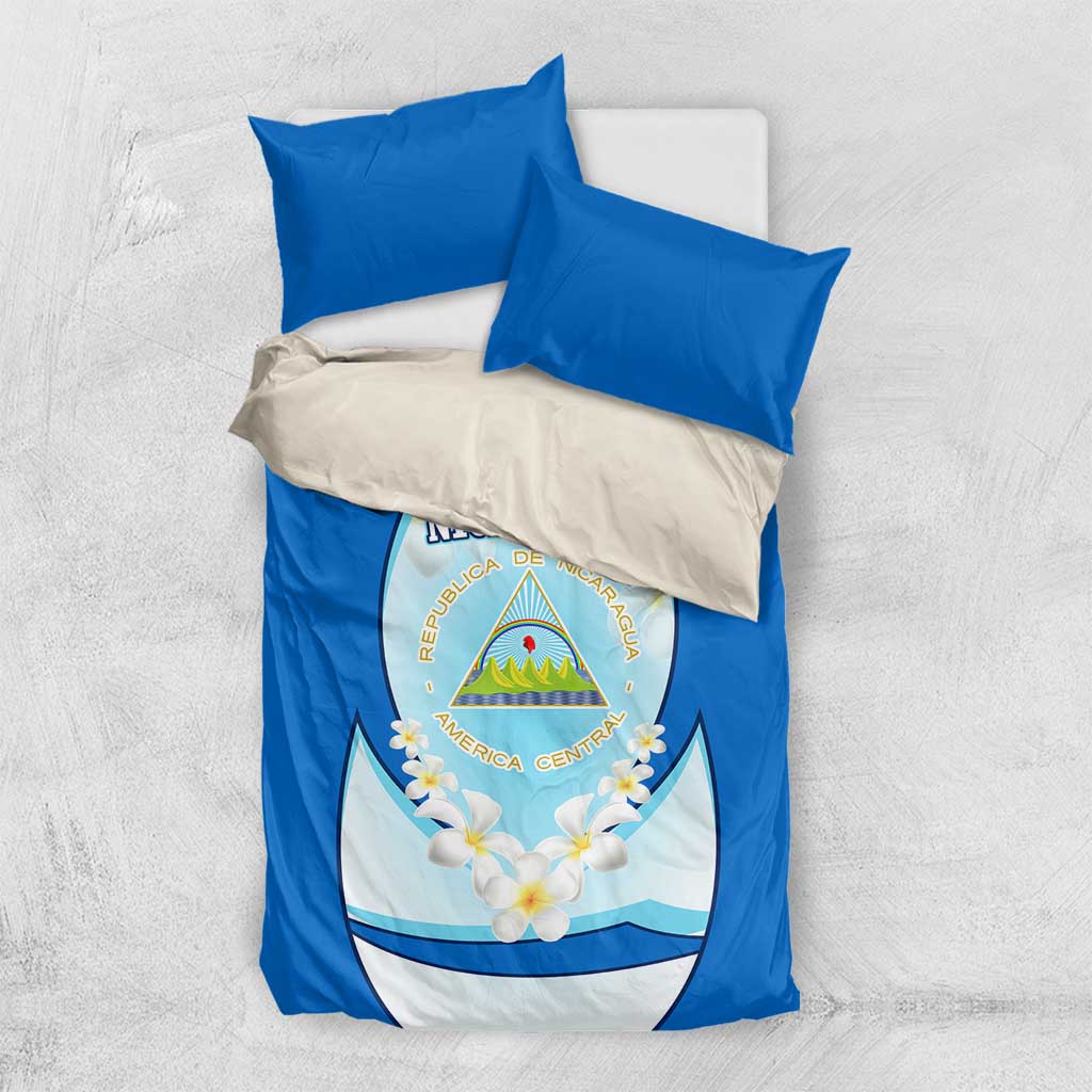 Nicaragua National Emblem Bedding Set with White Flor de Sacuanjoche and Blue Gradient Design - Wonder Print Shop