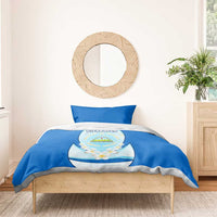 Nicaragua National Emblem Bedding Set with White Flor de Sacuanjoche and Blue Gradient Design - Wonder Print Shop