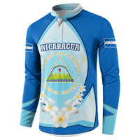 Nicaragua National Emblem Button Sweatshirt with White Flor de Sacuanjoche and Blue Gradient Design - Wonder Print Shop