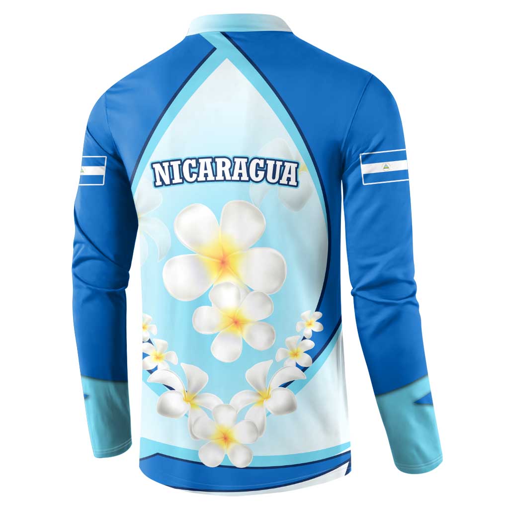 Nicaragua National Emblem Button Sweatshirt with White Flor de Sacuanjoche and Blue Gradient Design - Wonder Print Shop