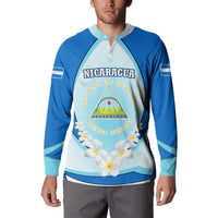 Nicaragua National Emblem Button Sweatshirt with White Flor de Sacuanjoche and Blue Gradient Design - Wonder Print Shop