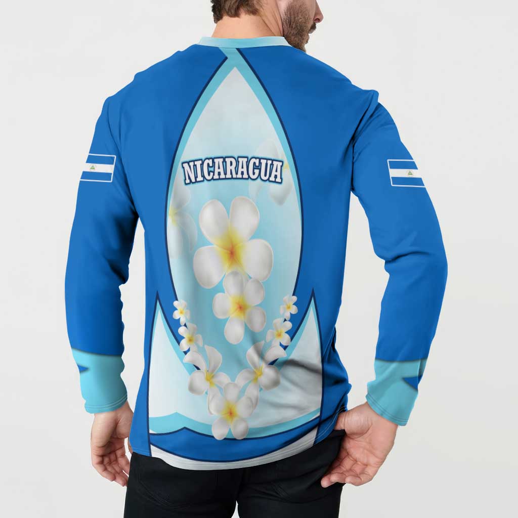 Nicaragua National Emblem Button Sweatshirt with White Flor de Sacuanjoche and Blue Gradient Design - Wonder Print Shop