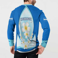 Nicaragua National Emblem Button Sweatshirt with White Flor de Sacuanjoche and Blue Gradient Design - Wonder Print Shop