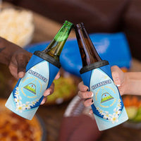 Nicaragua National Emblem 4 in 1 Can Cooler Tumbler with White Flor de Sacuanjoche and Blue Gradient Design - Wonder Print Shop