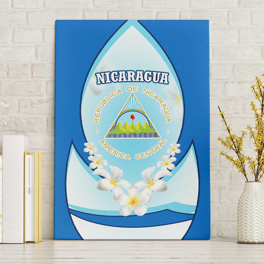 Nicaragua National Emblem Canvas Wall Art with White Flor de Sacuanjoche and Blue Gradient Design - Wonder Print Shop