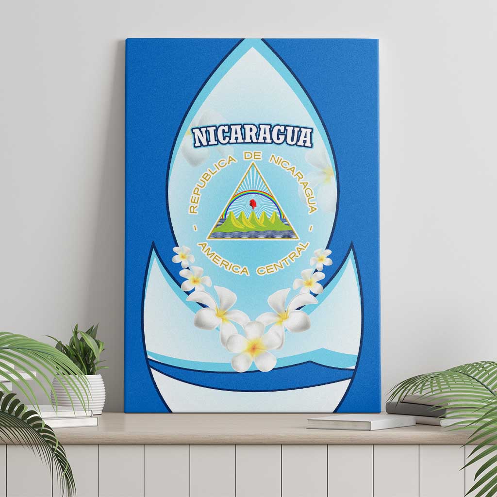 Nicaragua National Emblem Canvas Wall Art with White Flor de Sacuanjoche and Blue Gradient Design - Wonder Print Shop