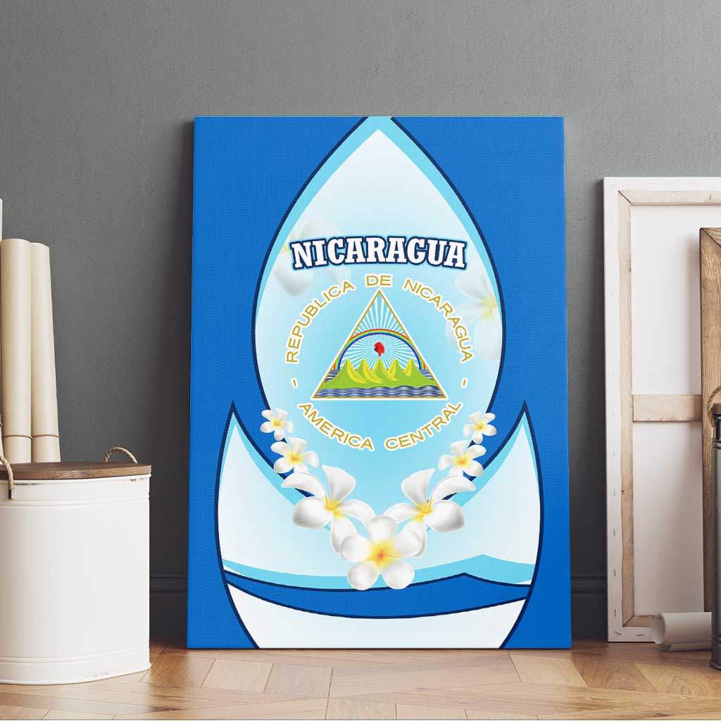 Nicaragua National Emblem Canvas Wall Art with White Flor de Sacuanjoche and Blue Gradient Design - Wonder Print Shop