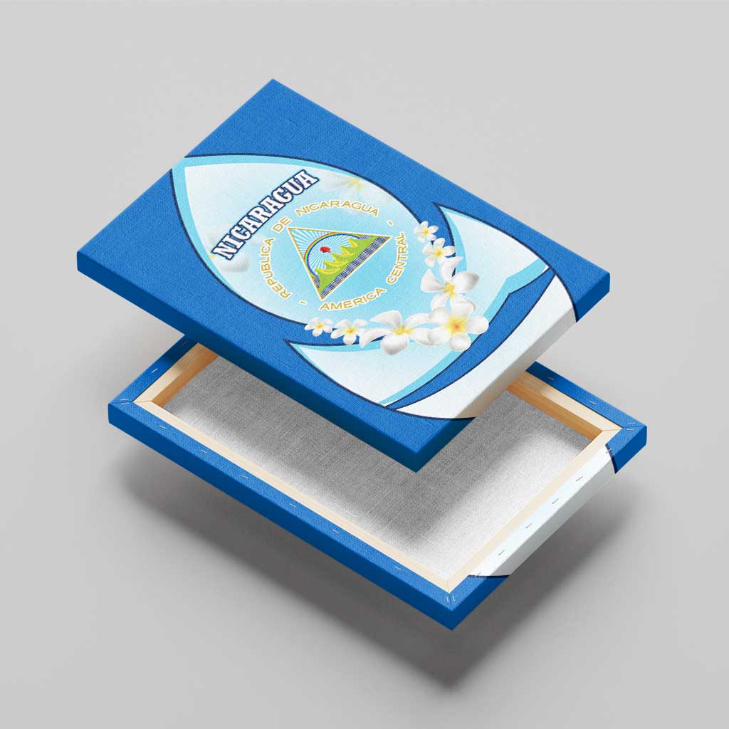 Nicaragua National Emblem Canvas Wall Art with White Flor de Sacuanjoche and Blue Gradient Design - Wonder Print Shop