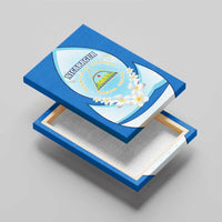 Nicaragua National Emblem Canvas Wall Art with White Flor de Sacuanjoche and Blue Gradient Design - Wonder Print Shop