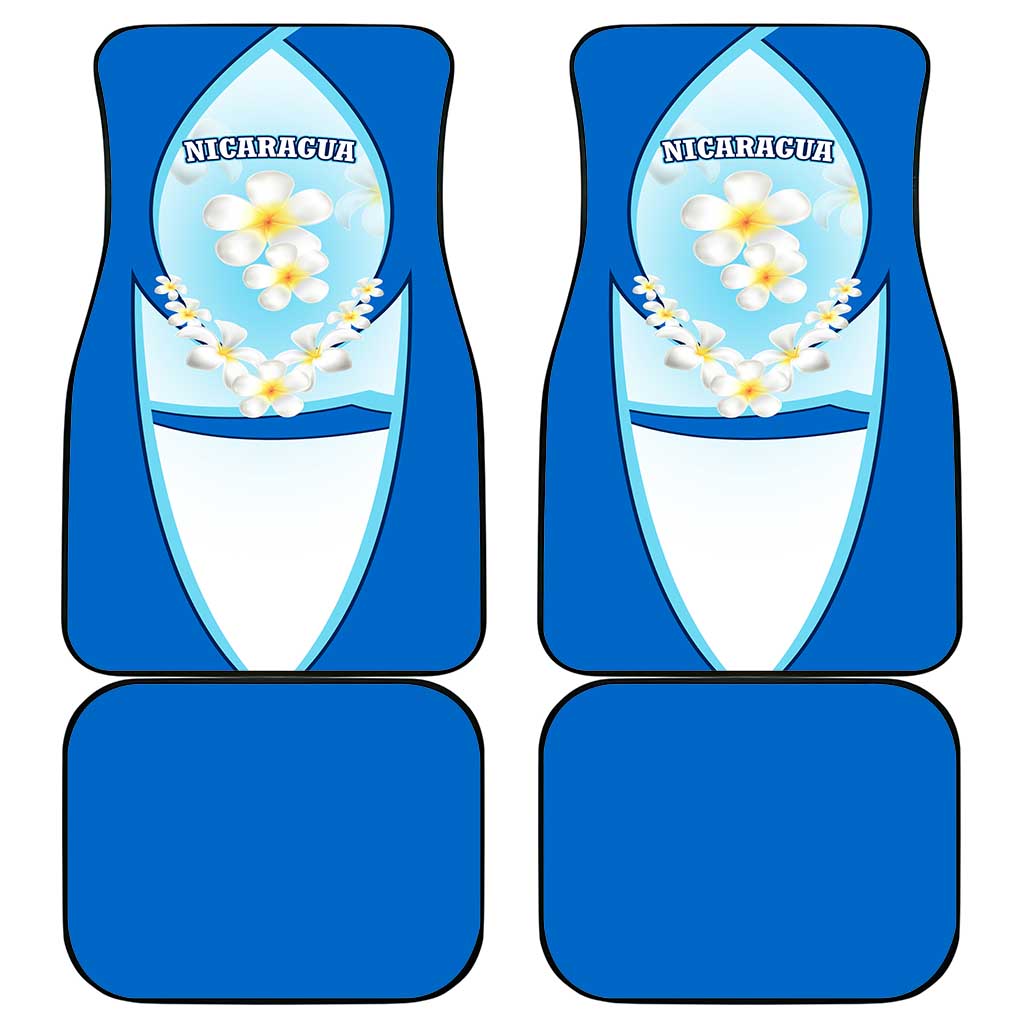 Nicaragua National Emblem Car Mats with White Flor de Sacuanjoche and Blue Gradient Design - Wonder Print Shop