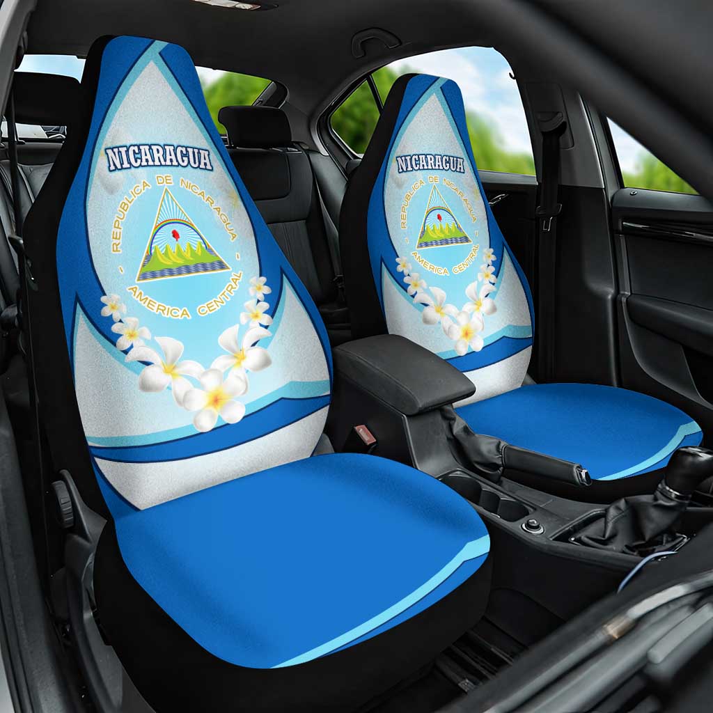 Nicaragua National Emblem Car Seat Cover with White Flor de Sacuanjoche and Blue Gradient Design - Wonder Print Shop