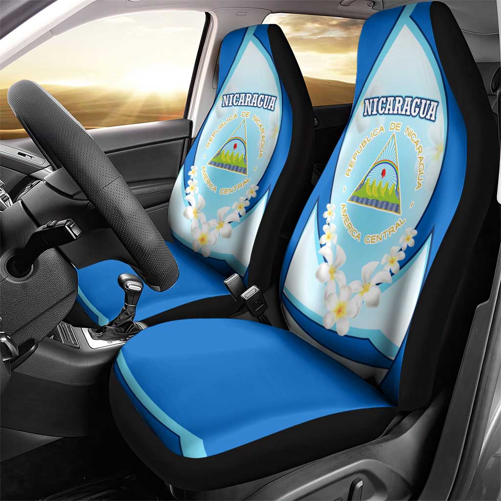 Nicaragua National Emblem Car Seat Cover with White Flor de Sacuanjoche and Blue Gradient Design - Wonder Print Shop