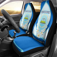 Nicaragua National Emblem Car Seat Cover with White Flor de Sacuanjoche and Blue Gradient Design - Wonder Print Shop