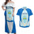Nicaragua National Emblem Couples Matching Off Shoulder Maxi Dress and Hawaiian Shirt with White Flor de Sacuanjoche and Blue Gradient Design - Wonder Print Shop