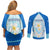Nicaragua National Emblem Couples Matching Off Shoulder Short Dress and Long Sleeve Button Shirt with White Flor de Sacuanjoche and Blue Gradient Design - Wonder Print Shop