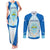Nicaragua National Emblem Couples Matching Tank Maxi Dress and Long Sleeve Button Shirt with White Flor de Sacuanjoche and Blue Gradient Design - Wonder Print Shop