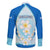 Nicaragua National Emblem Family Matching Long Sleeve Bodycon Dress and Hawaiian Shirt with White Flor de Sacuanjoche and Blue Gradient Design - Wonder Print Shop