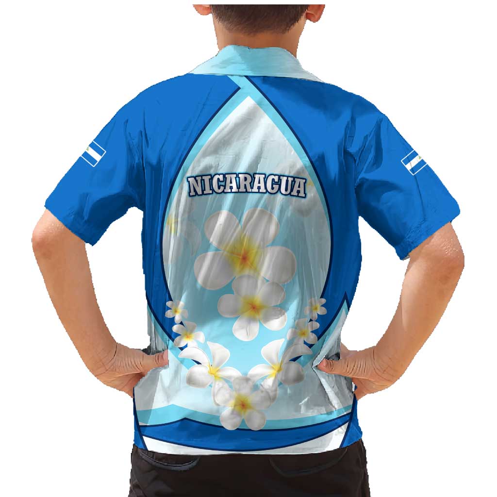 Nicaragua National Emblem Family Matching Mermaid Dress and Hawaiian Shirt with White Flor de Sacuanjoche and Blue Gradient Design - Wonder Print Shop