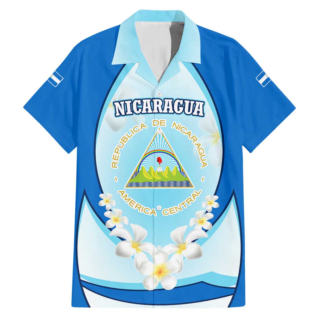 Nicaragua National Emblem Family Matching Mermaid Dress and Hawaiian Shirt with White Flor de Sacuanjoche and Blue Gradient Design - Wonder Print Shop