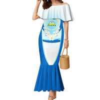 Nicaragua National Emblem Family Matching Mermaid Dress and Hawaiian Shirt with White Flor de Sacuanjoche and Blue Gradient Design - Wonder Print Shop