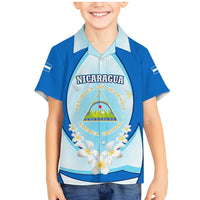 Nicaragua National Emblem Family Matching Mermaid Dress and Hawaiian Shirt with White Flor de Sacuanjoche and Blue Gradient Design - Wonder Print Shop