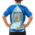 Nicaragua National Emblem Family Matching Off The Shoulder Long Sleeve Dress and Hawaiian Shirt with White Flor de Sacuanjoche and Blue Gradient Design - Wonder Print Shop