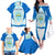 Nicaragua National Emblem Family Matching Off The Shoulder Long Sleeve Dress and Hawaiian Shirt with White Flor de Sacuanjoche and Blue Gradient Design - Wonder Print Shop