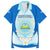 Nicaragua National Emblem Family Matching Off The Shoulder Long Sleeve Dress and Hawaiian Shirt with White Flor de Sacuanjoche and Blue Gradient Design - Wonder Print Shop