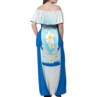 Nicaragua National Emblem Family Matching Off Shoulder Maxi Dress and Hawaiian Shirt with White Flor de Sacuanjoche and Blue Gradient Design - Wonder Print Shop