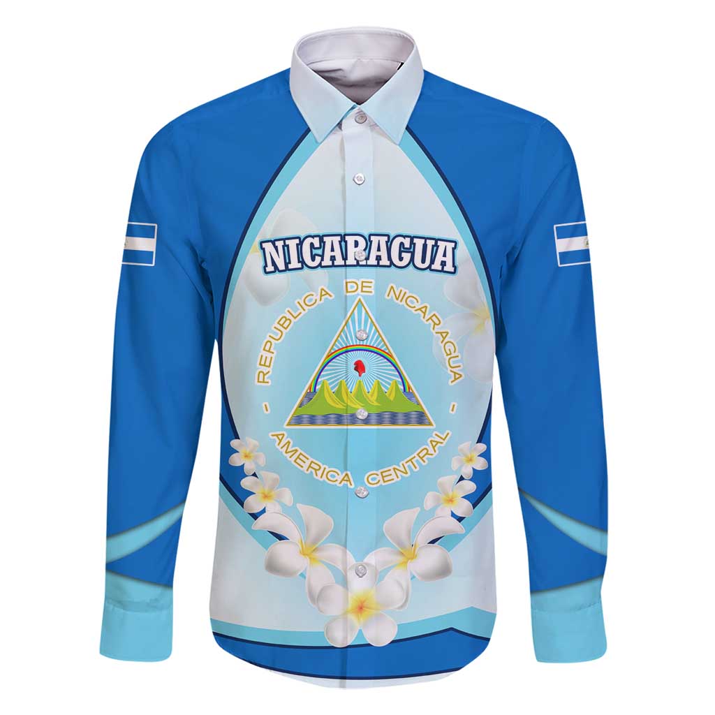 Nicaragua National Emblem Family Matching Off Shoulder Short Dress and Hawaiian Shirt with White Flor de Sacuanjoche and Blue Gradient Design - Wonder Print Shop