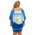 Nicaragua National Emblem Family Matching Off Shoulder Short Dress and Hawaiian Shirt with White Flor de Sacuanjoche and Blue Gradient Design - Wonder Print Shop