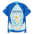Nicaragua National Emblem Family Matching Short Sleeve Bodycon Dress and Hawaiian Shirt with White Flor de Sacuanjoche and Blue Gradient Design - Wonder Print Shop