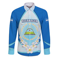 Nicaragua National Emblem Family Matching Short Sleeve Bodycon Dress and Hawaiian Shirt with White Flor de Sacuanjoche and Blue Gradient Design - Wonder Print Shop