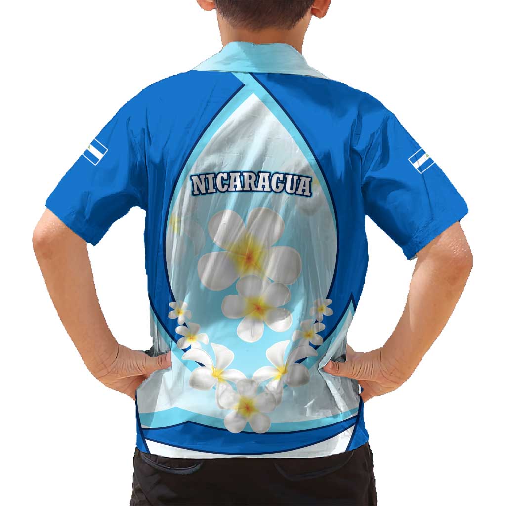 Nicaragua National Emblem Family Matching Summer Maxi Dress and Hawaiian Shirt with White Flor de Sacuanjoche and Blue Gradient Design - Wonder Print Shop