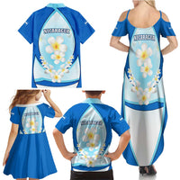 Nicaragua National Emblem Family Matching Summer Maxi Dress and Hawaiian Shirt with White Flor de Sacuanjoche and Blue Gradient Design - Wonder Print Shop