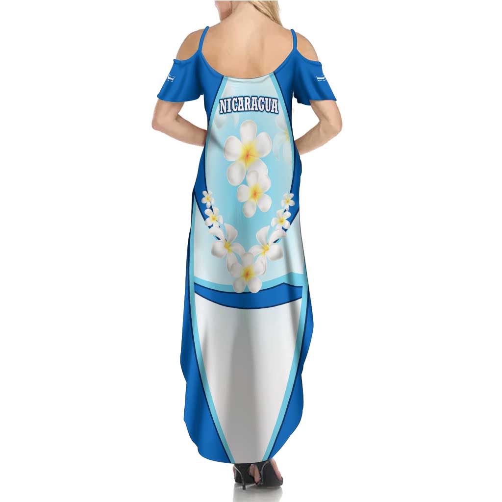 Nicaragua National Emblem Family Matching Summer Maxi Dress and Hawaiian Shirt with White Flor de Sacuanjoche and Blue Gradient Design - Wonder Print Shop