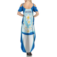 Nicaragua National Emblem Family Matching Summer Maxi Dress and Hawaiian Shirt with White Flor de Sacuanjoche and Blue Gradient Design - Wonder Print Shop