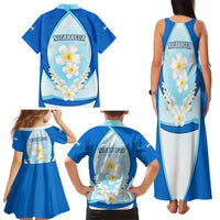 Nicaragua National Emblem Family Matching Tank Maxi Dress and Hawaiian Shirt with White Flor de Sacuanjoche and Blue Gradient Design - Wonder Print Shop