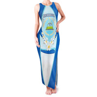 Nicaragua National Emblem Family Matching Tank Maxi Dress and Hawaiian Shirt with White Flor de Sacuanjoche and Blue Gradient Design - Wonder Print Shop