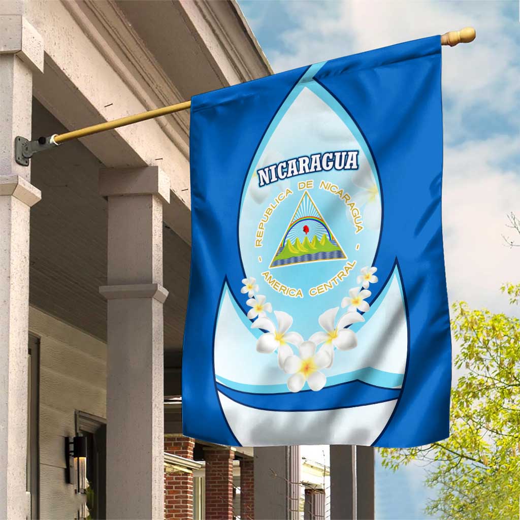 Nicaragua National Emblem Garden Flag with White Flor de Sacuanjoche and Blue Gradient Design - Wonder Print Shop