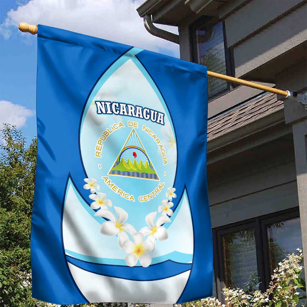 Nicaragua National Emblem Garden Flag with White Flor de Sacuanjoche and Blue Gradient Design - Wonder Print Shop
