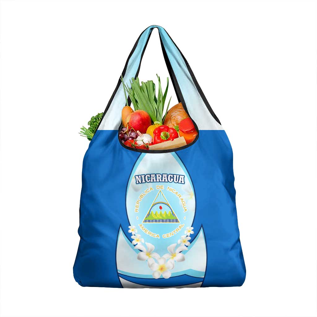 Nicaragua National Emblem Grocery Bag with White Flor de Sacuanjoche and Blue Gradient Design - Wonder Print Shop