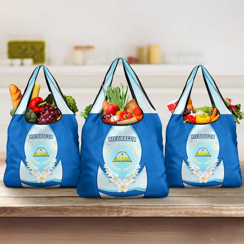 Nicaragua National Emblem Grocery Bag with White Flor de Sacuanjoche and Blue Gradient Design - Wonder Print Shop