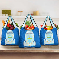 Nicaragua National Emblem Grocery Bag with White Flor de Sacuanjoche and Blue Gradient Design - Wonder Print Shop