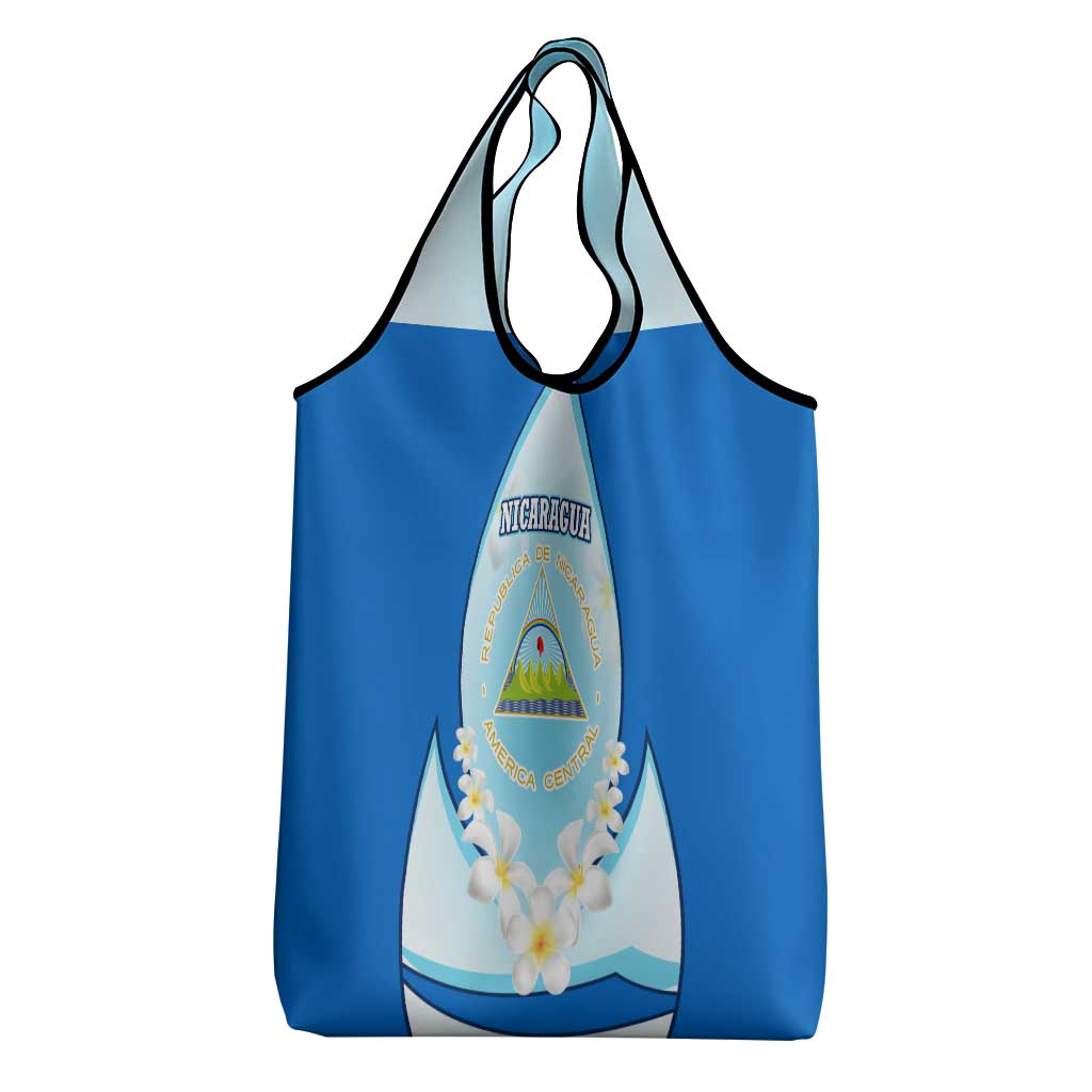 Nicaragua National Emblem Grocery Bag with White Flor de Sacuanjoche and Blue Gradient Design - Wonder Print Shop