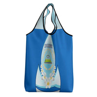 Nicaragua National Emblem Grocery Bag with White Flor de Sacuanjoche and Blue Gradient Design - Wonder Print Shop